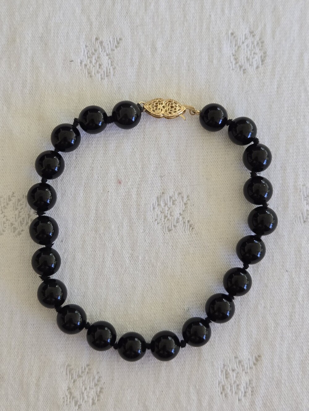 Vintage Classic Black Onyx Beaded Bracelet with 14k Gold Clasp